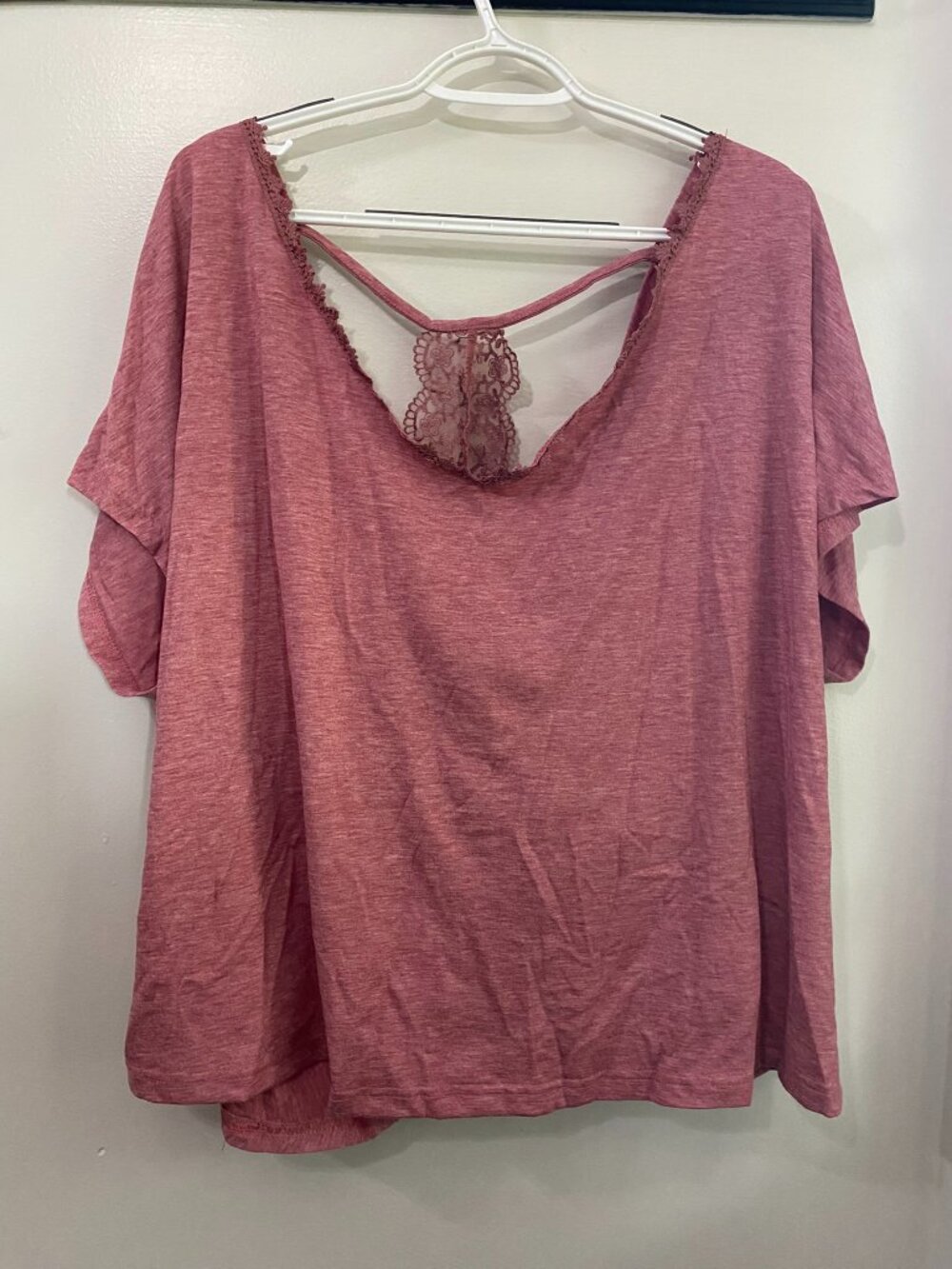 SHEIN Pinkish Twist Back Flutter Sleeve T-Shirt 2X